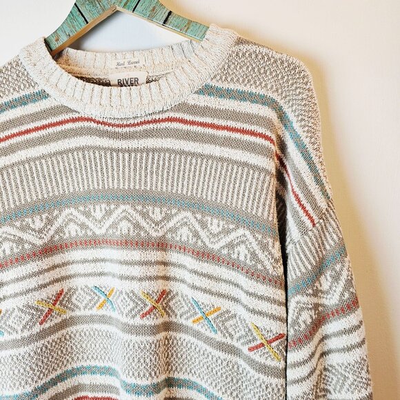 Vintage 90's River Brand Mens Neutral Hand Loomed Sweater Tops, 1X - Picture 3 of 8